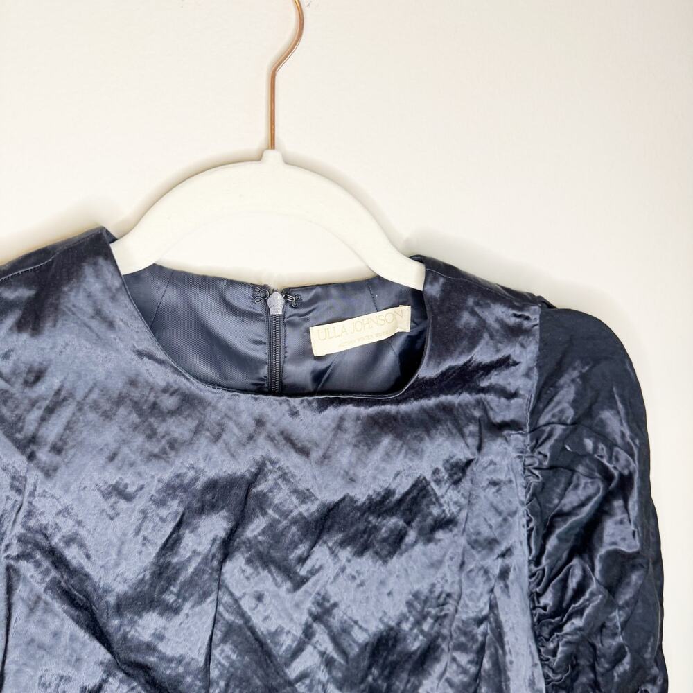 Ulla Johnson Antonia Puff-Sleeve Crushed Satin Midi Dress Sapphire Size 0 - Picture 5 of 10